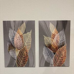Set of 2 Canvas Fall Leaves Wall Decor